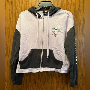 Two-Tone Zip-Up Hoodie with Graphic